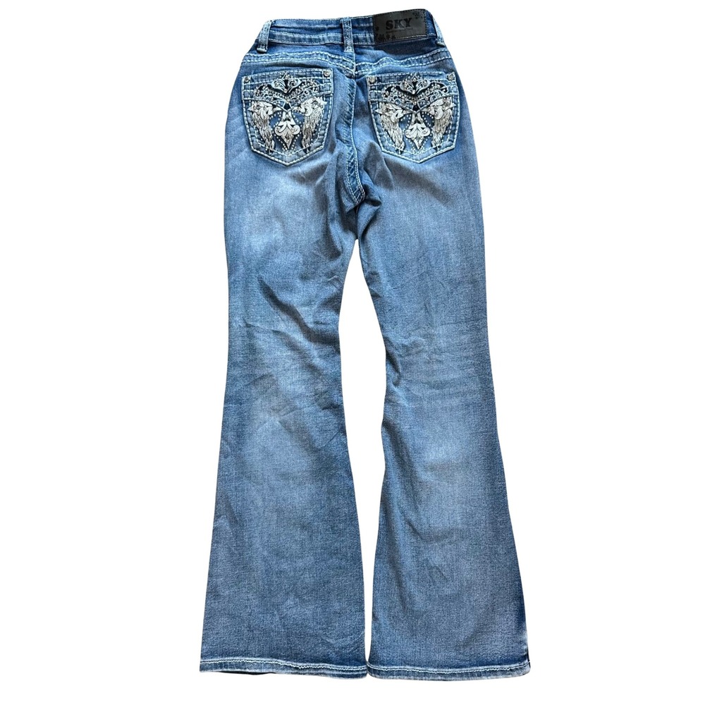 SKY Y2K Rhinestone Embroidered Wing Flare Bootcut Jeans Western Cowgirl Concert